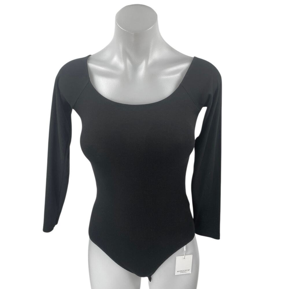 NEW Mangopop Black Long Sleeve Scoop Neck Stretch T Shirt Bodysuit Top Size XS